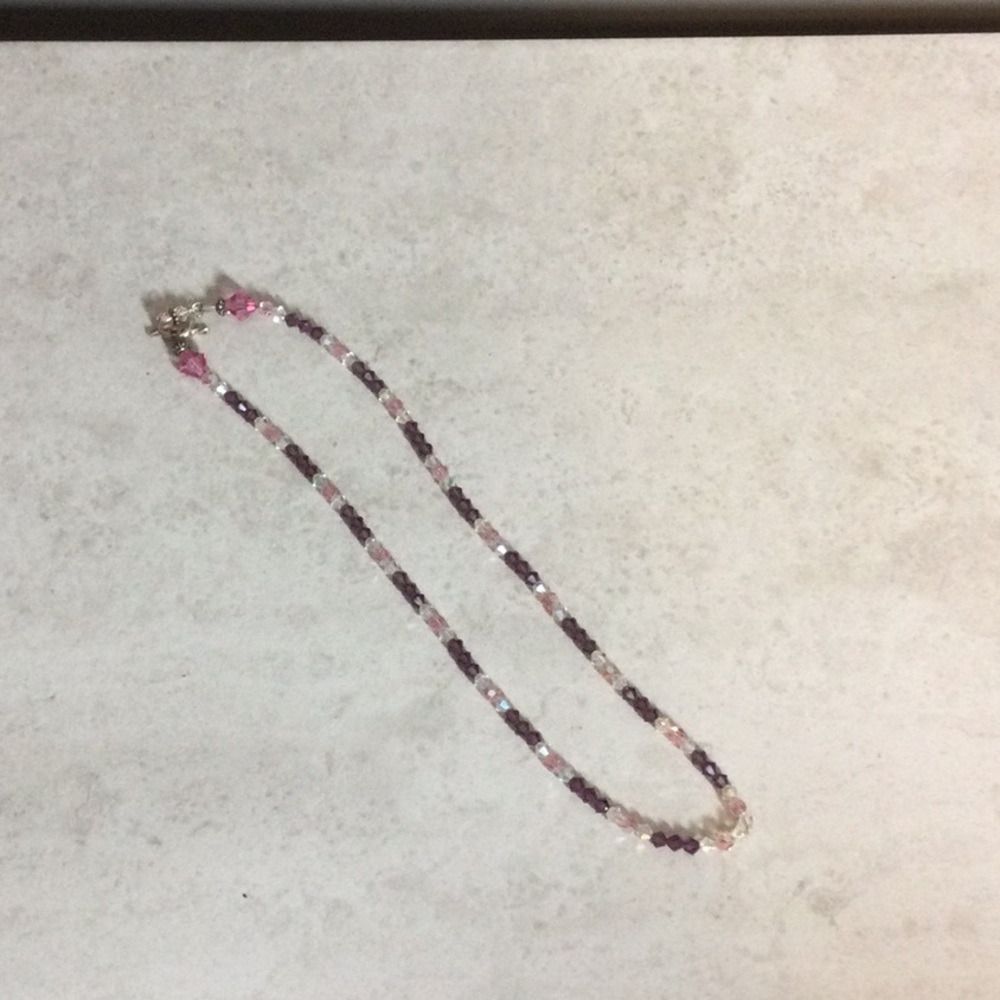 Purple and pink crystal bead necklace